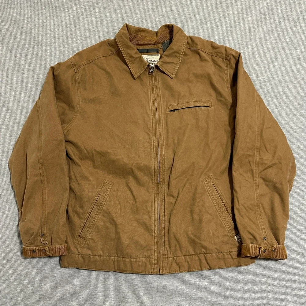 Abercrombie &‎ Fitch Mens XL Brown Canvas Fleece Lined Workwear Chore Jacket